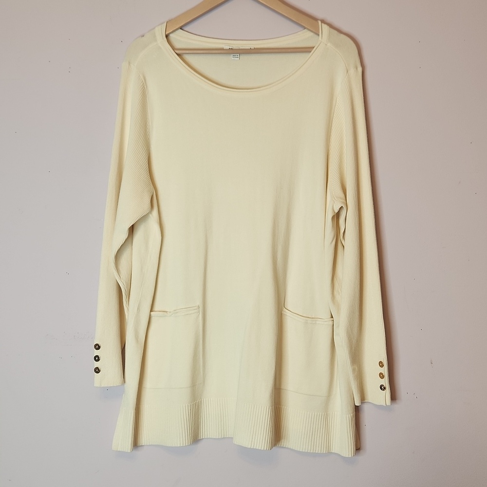 CHICOS Women’s Long Sleeve Pocket Soft Knit Pullover Tunis Sweater, XXL